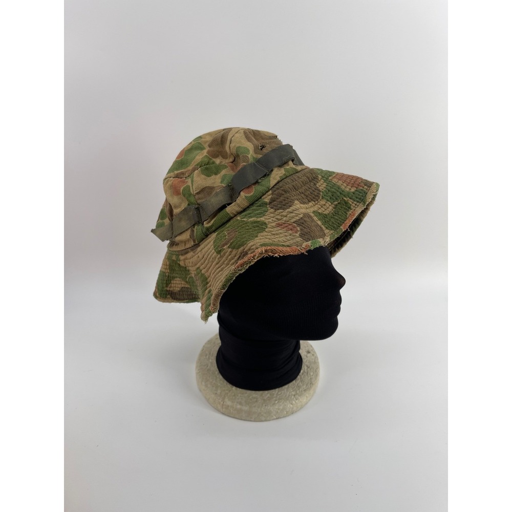 Vintage Frog Skin Camo Boonie Hat Distressed Military Style Utility Bucket Hat